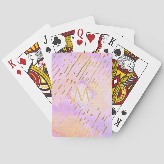Pretty Girly Glitter Pink Gold Animal Print Glam Playing Cards (Back)