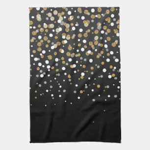 Pretty Girly Gold Glitter Dots Illustration Tea Towel