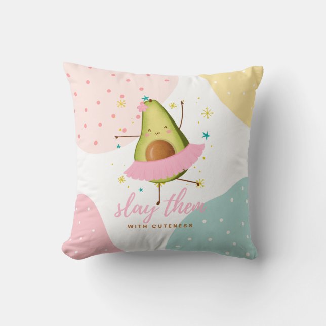Pretty Girly Kawaii Avocado Ballerina Slay Them Cushion (Front)
