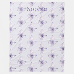 Pretty Girly Lavender Purple Butterflies Fleece Blanket