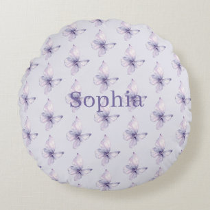Pretty Girly Lavender Purple Butterflies Round Cushion