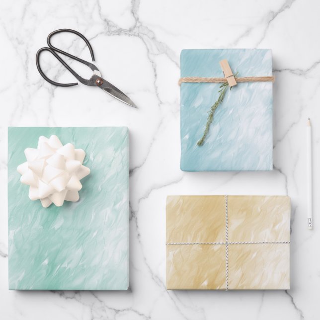 Pretty Girly Mint Aqua Yellow Gold Wrapping Paper Sheet (Front)