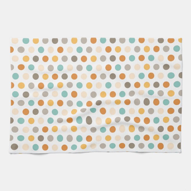 Pretty Girly Multi Colour Polka Dots Orange Blue Tea Towel (Horizontal)