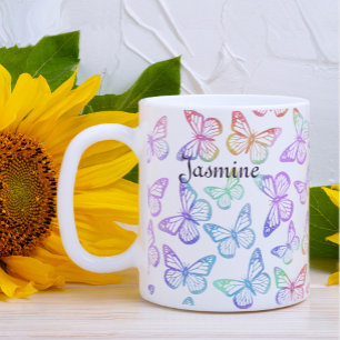 Pretty Girly Pastel Butterfly Pattern Iridescent Coffee Mug