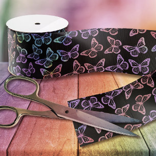 Pretty Girly Pastel Butterfly Pattern Iridescent Grosgrain Ribbon