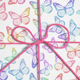 Pretty Girly Pastel Butterfly Pattern Iridescent Wrapping Paper