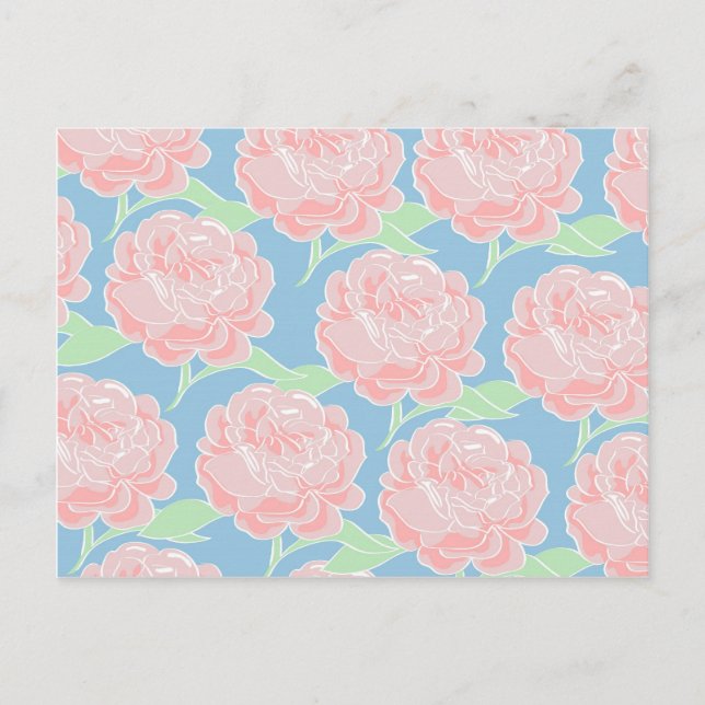 Pretty Girly Pastel Pink and Blue Floral Print Postcard (Front)