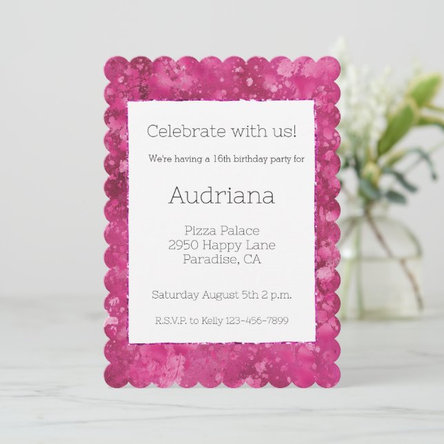 Pretty Girly Pink Abstract 16th Birthday Invitation (Standing Front)
