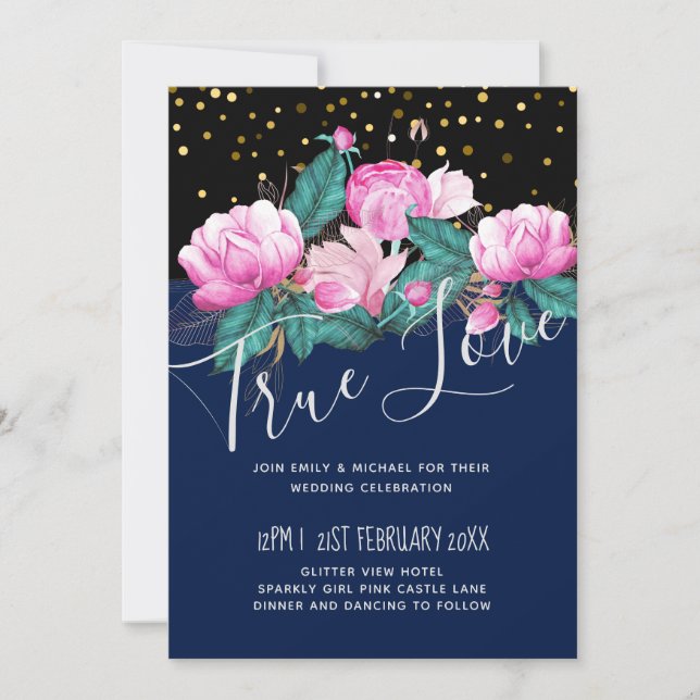 Pretty Girly Pink Black Gold Wedding (Front)