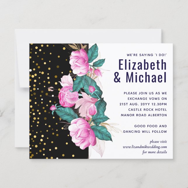 Pretty Girly Pink Black Gold Wedding (Front)