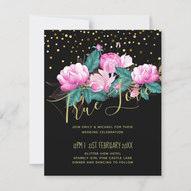 Pretty Girly Pink Black Gold Wedding (Front)