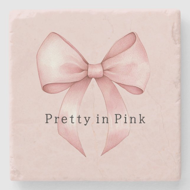 Pretty Girly Pink Bow Stone Coaster (Front)