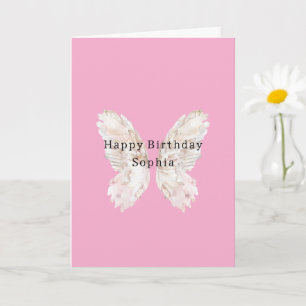Pretty Girly Pink Butterfly Wings Birthday Card