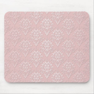 Pretty Girly Pink Damask Pattern Mouse Mat