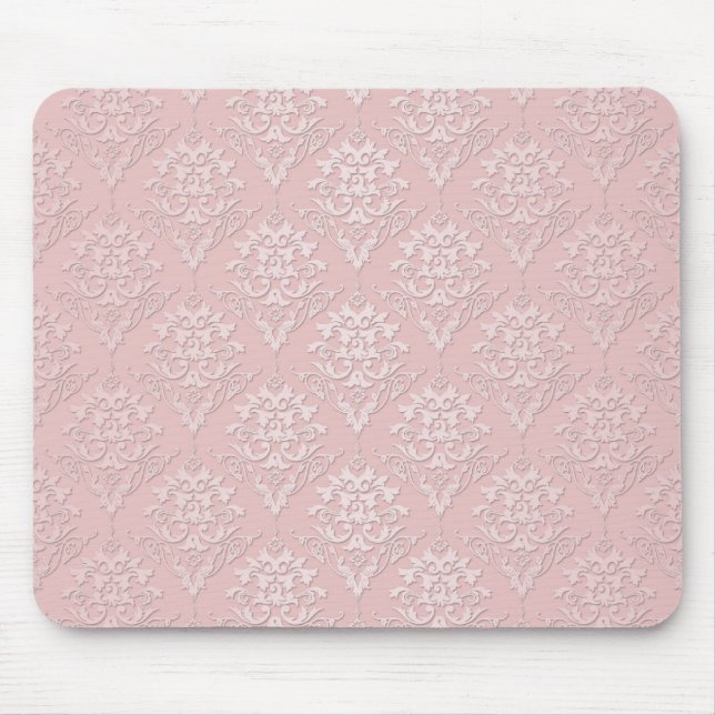 Pretty Girly Pink Damask Pattern Mouse Mat (Front)