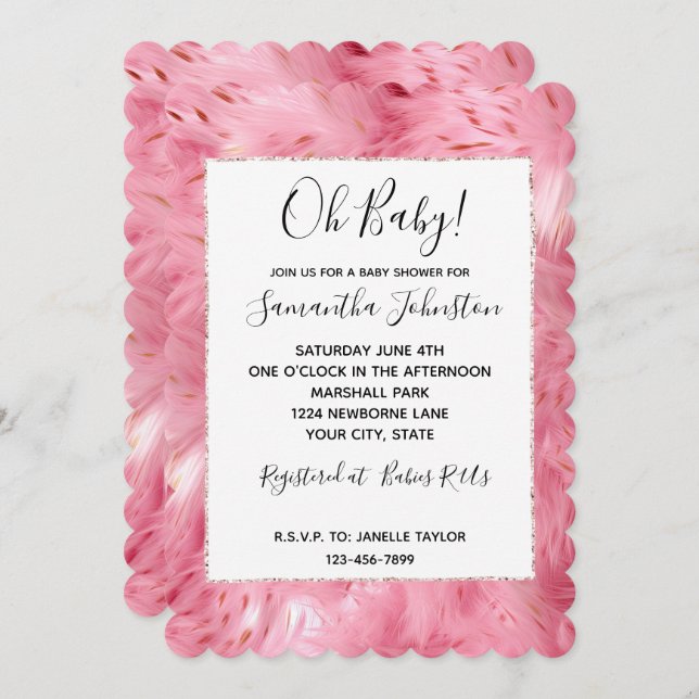 Pretty Girly Pink Faux Fur Invitation (Front/Back)