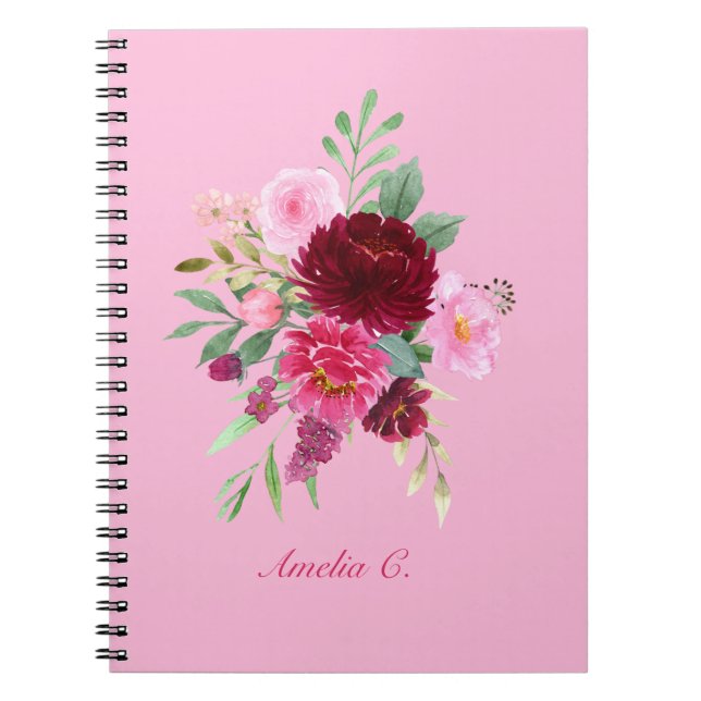 Pretty Girly Pink Floral Notebook (Front)