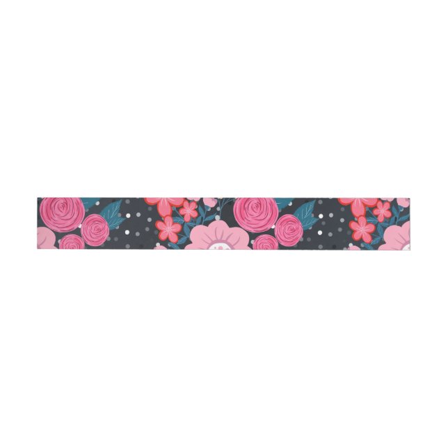 Pretty girly pink Floral Silver Dots Grey design Wrap Around Label (Individual)