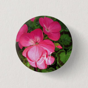 Pretty Girly Pink Geranium Photo Monogram   3 Cm Round Badge