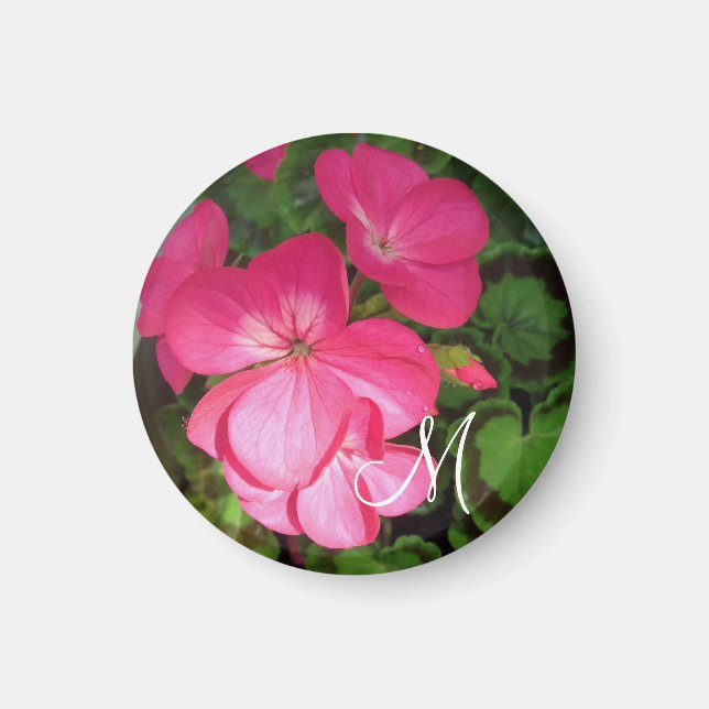 Pretty Girly Pink Geranium Photo Monogram  Magnet (Front)