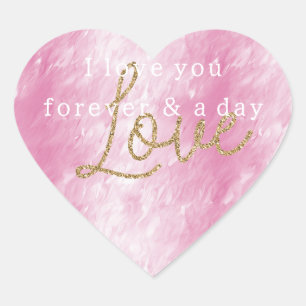 Pretty Girly Pink Gold Glitter Love Heart Sticker