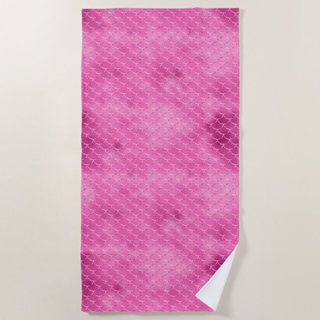 Pretty Girly Pink Mermaid  Beach Towel (Front)