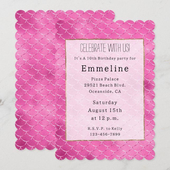 Pretty Girly Pink Mermaid  Invitation (Front/Back)