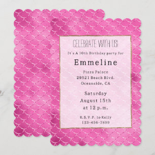 Pretty Girly Pink Mermaid  Invitation