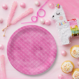 Pretty Girly Pink Mermaid Paper Plate