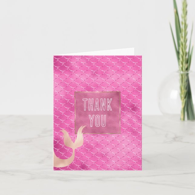 Pretty Girly Pink Mermaid  Thank You Card (Front)