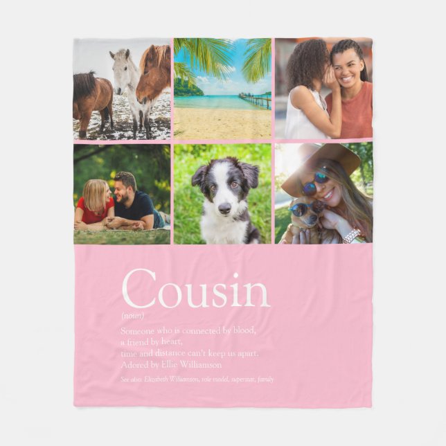 Pretty Girly Pink Modern Fun 6 Photo Cousin Fleece Blanket (Front)