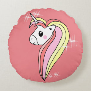 Pretty Girly Pink Unicorn with Sparkles Round Cushion