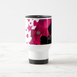 Pretty girly red and white patterned monogram travel mug