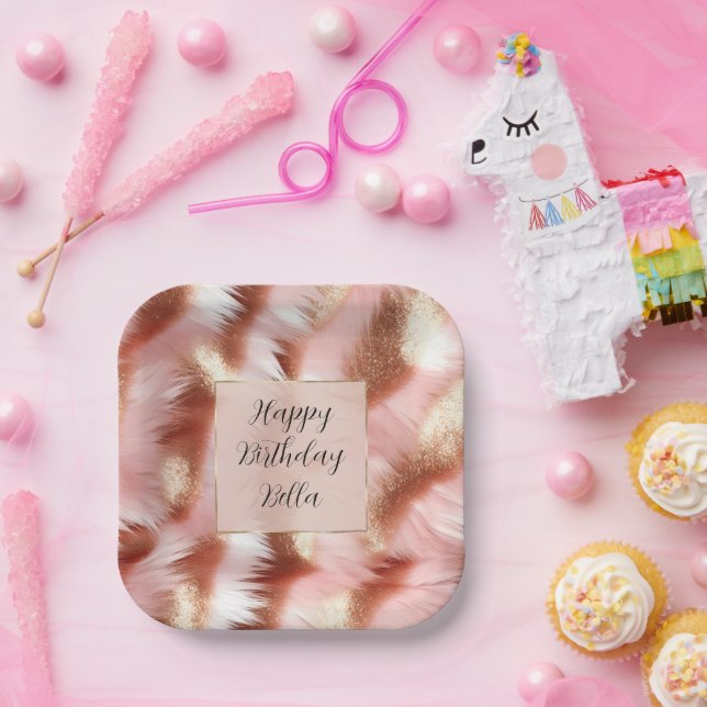 Pretty Girly Rose Gold Pink White Paper Plate (Party)