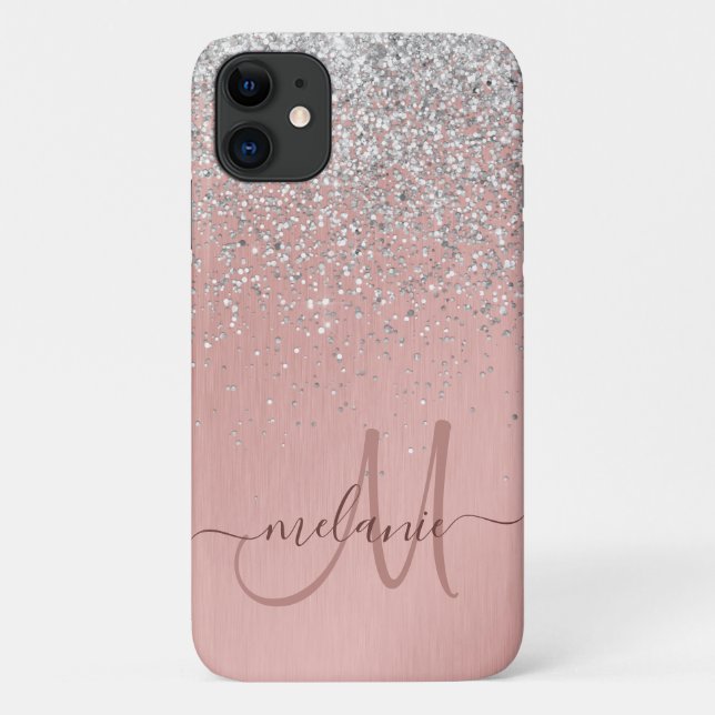 Pretty Girly Rose Gold Silver Glitter Sparkly Case-Mate iPhone Case (Back)