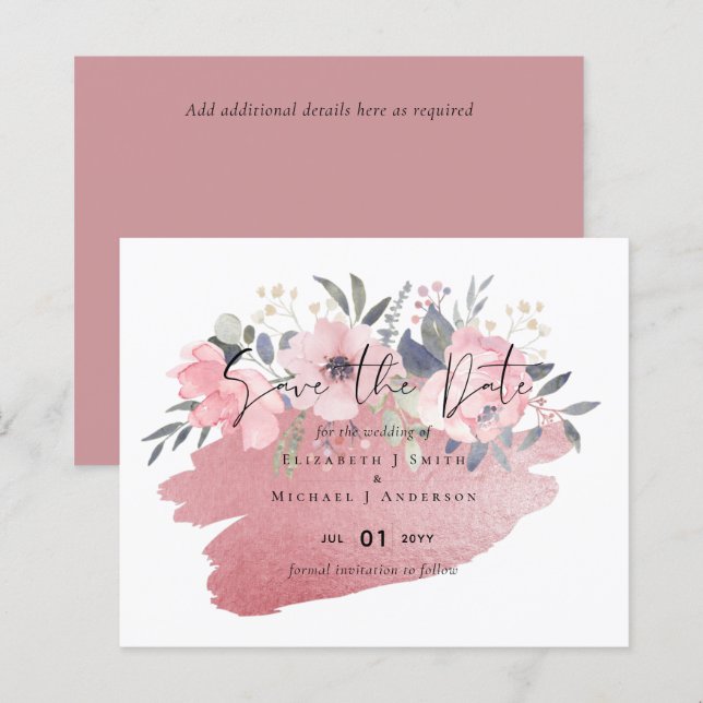 Pretty Girly Rosegold Floral Glam Wedding (Front/Back)