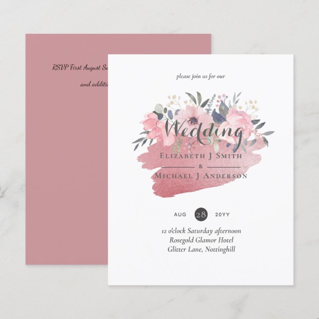 Pretty Girly Rosegold Floral Glam Wedding (Front/Back)