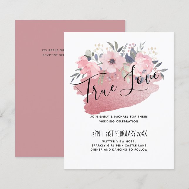 Pretty Girly Rosegold Floral Glam Wedding (Front/Back)