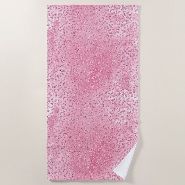 Pretty Girly Sugar Pink Glitter Leopard Beach Towel (Front)