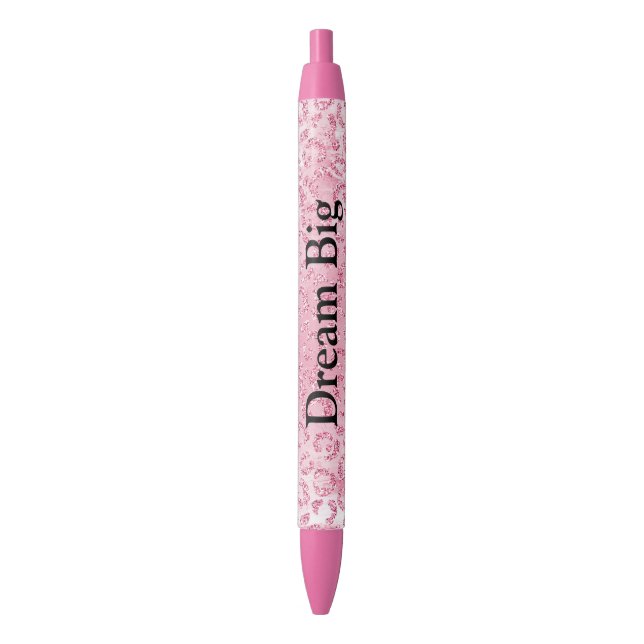 Pretty Girly Sugar Pink Glitter Leopard Black Ink Pen (Front Vertical)