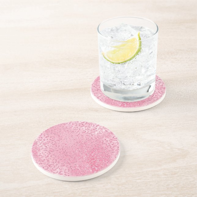 Pretty Girly Sugar Pink Glitter Leopard Coaster (Side)