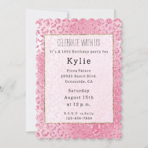 Pretty Girly Sugar Pink Glitter Leopard Invitation
