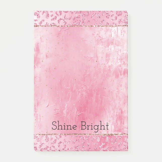Pretty Girly Sugar Pink Glitter Leopard Post-it Notes (Front)