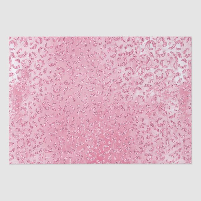 Pretty Girly Sugar Pink Glitter Leopard Tissue Paper (Front)