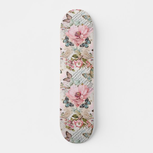 Pretty Girly Vintage Decoupage Inspired Skateboard (Front)