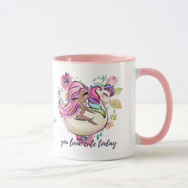 Pretty Girly YOU LOOK CUTE TODAY Unicorn Pink Mug (Right)