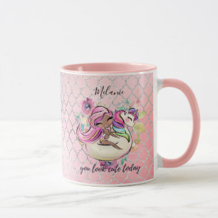 Pretty Girly YOU LOOK CUTE TODAY Unicorn Pink Mug