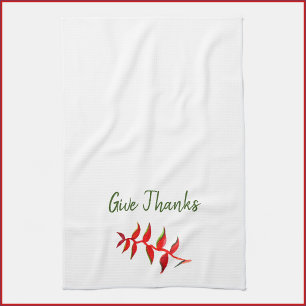 Pretty Give Thanks Floral Tea Towel
