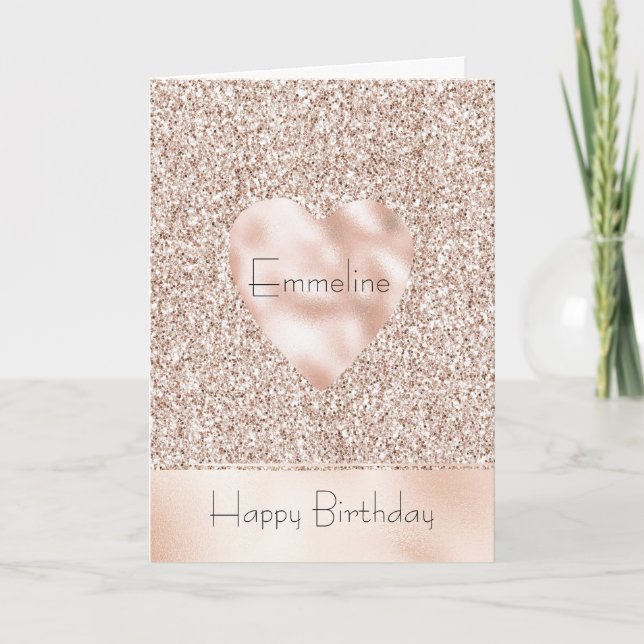 Pretty Glam Blush Pink Glitter Birthday Heart Card (Front)