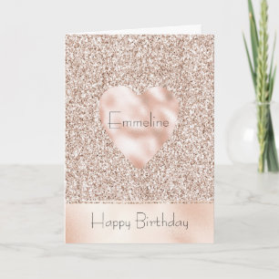 Pretty Glam Blush Pink Glitter Birthday Heart Card